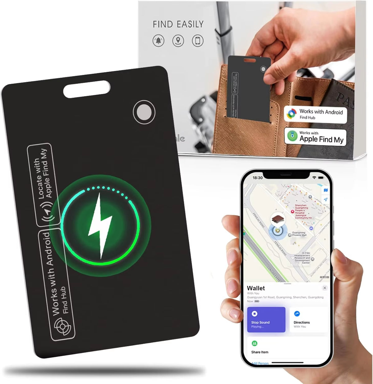Android Wireless Charging Tracking Location Wallet Tracker Card - Waterproof GPS Locator Compatible with Google Find My App