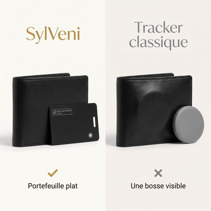 Portefeuille plat avec SylVeni contre une bosse visible avec un tracker classique