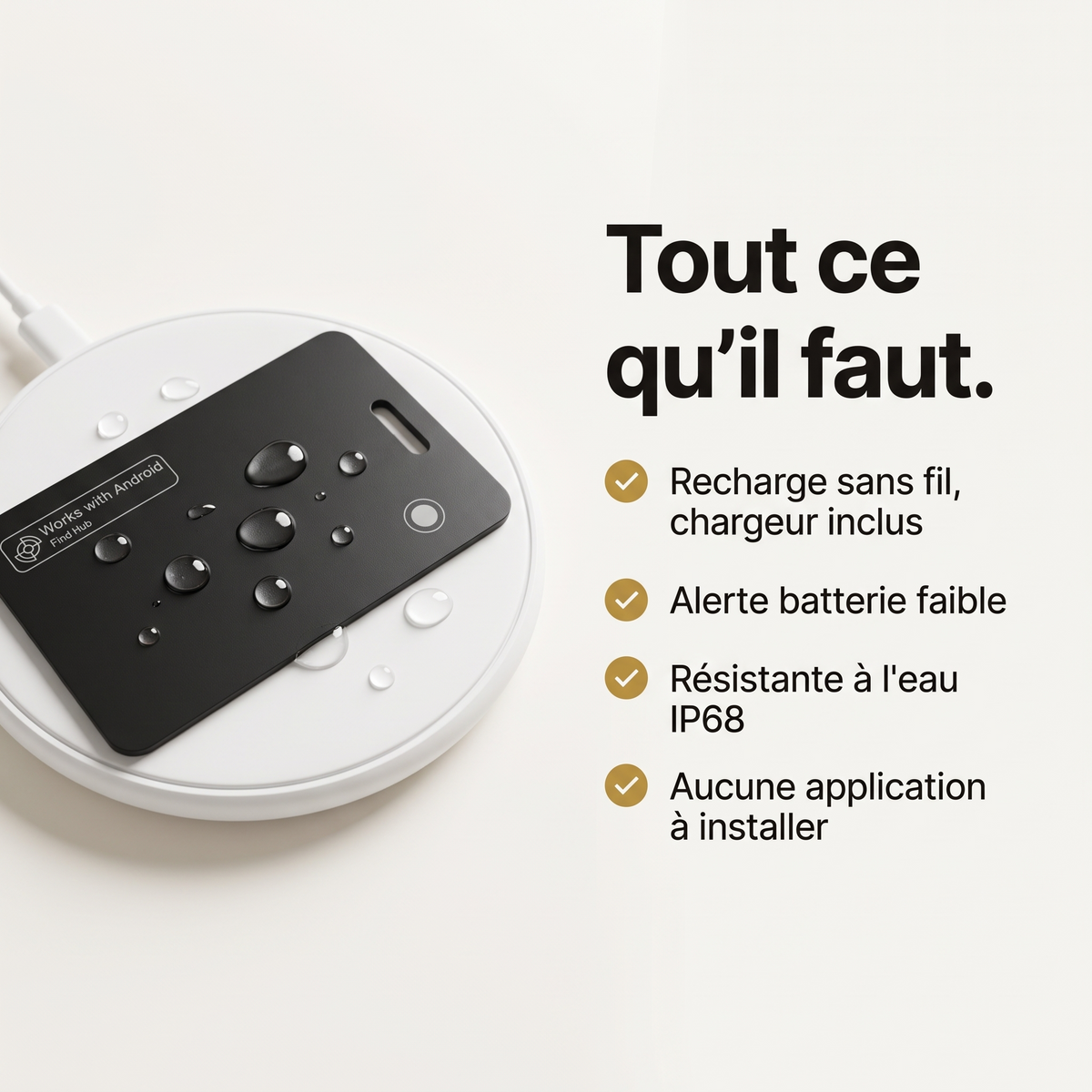 Recharge sans fil avec chargeur inclus, alerte batterie faible, résistante à l'eau IP68