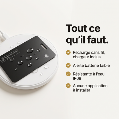 Recharge sans fil avec chargeur inclus, alerte batterie faible, résistante à l'eau IP68